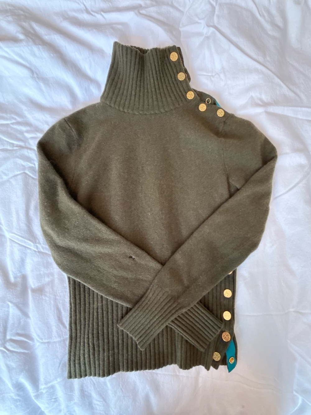 Olive Green Tory Burch Sweater, XS, gold buttons